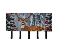 QMNLKH Cow Deer Trees Christmas Wall Mounted Key Rack for Home, No Drilling Key Holder with 5 Hooks, Self Adhesive Keys Chain Organizer for Hallway, Keys Hanger Shelf for Office, Doorway Black