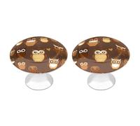 QMNLKH Cute Brown Cartoon Owl Cabinet Knobs for Home, Round Drawer Pulls for Kitchen, Personalized Cupboard Handles with Screw, Fashion Dresser Knobs for Office, Drawer Handles, 2 Packs