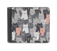 QMNLKH Cute Funny Grey Cats Pattern Wallet for Men, Capacity Bifold Passcase with Card Slots for Travel, Slim Money Clip with Coin Purse, Leather RFID Blocking Wallets with ID Windows for Gift