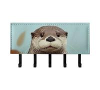 QMNLKH Cute Otter Wall Mounted Key Rack for Home, No Drilling Key Holder with 5 Hooks, Self Adhesive Keys Chain Organizer for Hallway, Keys Hanger Shelf for Office, Doorway Black