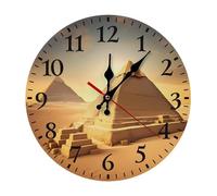 QMNLKH Egyptian Pyramid in Desert Wall Clock for Home, Battery Operated Clock for Hotel, Round Wall Clock with Arabic Numerals Black, Easy to Read, Non-Ticking Clocks for Living Room 30 * 30cm