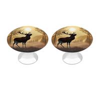 QMNLKH Elk Artwork Cabinet Knobs for Home, Round Drawer Pulls for Kitchen, Personalized Cupboard Handles with Screw, Fashion Dresser Knobs for Office, Drawer Handles, 2 Packs