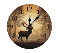 QMNLKH Elk Artwork Wall Clock for Home, Battery Operated Clock for Hotel, Round Wall Clock with Arabic Numerals Black, Easy to Read, Non-Ticking Clocks for Living Room 25 * 25cm