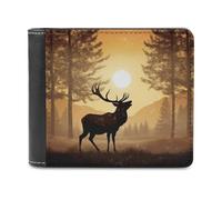 QMNLKH Elk Artwork Wallet for Men, Capacity Bifold Passcase with Card Slots for Travel, Slim Money Clip with Coin Purse, Leather RFID Blocking Wallets with ID Windows for Gift