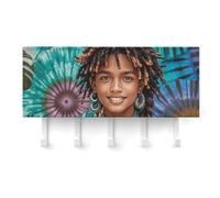 QMNLKH Exotic Tribe Tie Dye Style Wall Mounted Key Rack for Home, No Drilling Key Holder with 5 Hooks, Self Adhesive Keys Chain Organizer for Hallway, Keys Hanger Shelf for Office, Doorway White