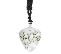 QMNLKH Exquisite Pick Necklace White Natural Greenery Twig Printed Titanium Steel Pendant Guitar Pick for Men Women Birthday Gift, One Size, titanium steel, No Gemstone
