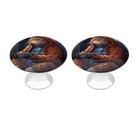 QMNLKH Fat Cat Playing Games Cabinet Knobs for Home, Round Drawer Pulls for Kitchen, Personalized Cupboard Handles with Screw, Fashion Dresser Knobs for Office, Drawer Handles, 2 Packs