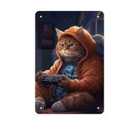 QMNLKH Fat Cat Playing Games Plaques for Wall Decor, Personalized Metal Tin Sign for Home, Multifunctional Poster for Office, Fashion Painting for Hallway, Wall Art Pictures, 7.9x11.8Inch