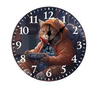 QMNLKH Fat Cat Playing Games Wall Clock for Home, Battery Operated Clock for Hotel, Round Wall Clock with Arabic Numerals White, Easy to Read, Non-Ticking Clocks for Living Room 25 * 25cm