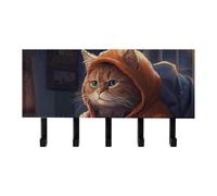 QMNLKH Fat Cat Playing Games Wall Mounted Key Rack for Home, No Drilling Key Holder with 5 Hooks, Self Adhesive Keys Chain Organizer for Hallway, Keys Hanger Shelf for Office, Doorway Black