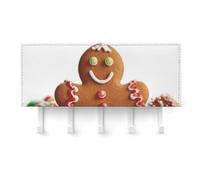 QMNLKH Gingerbread Man Candy Wall Mounted Key Rack for Home, No Drilling Key Holder with 5 Hooks, Self Adhesive Keys Chain Organizer for Hallway, Keys Hanger Shelf for Office, Doorway White