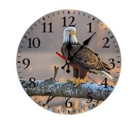QMNLKH Golden Sunset Bald Eagle Wall Clock for Home, Battery Operated Clock for Hotel, Round Wall Clock with Arabic Numerals Black, Easy to Read, Non-Ticking Clocks for Living Room 30 * 30cm