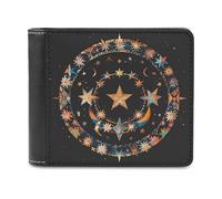 QMNLKH Gorgeous Stars And Moon Wallet for Men, Capacity Bifold Passcase with Card Slots for Travel, Slim Money Clip with Coin Purse, Leather RFID Blocking Wallets with ID Windows for Gift
