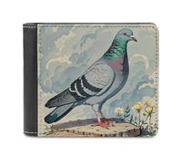 QMNLKH Grey Pigeon Print Wallet for Men, Capacity Bifold Passcase with Card Slots for Travel, Slim Money Clip with Coin Purse, Leather RFID Blocking Wallets with ID Windows for Gift