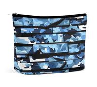 QMNLKH Ladies Makeup Bag Travel Toiletries Bag A Lighthouse Printed Portable Cosmetic Bag Suitable for Vacation Travel, Blue Camouflage, One Size