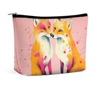 QMNLKH Ladies Makeup Bag Travel Toiletries Bag Animal Patchwork Pattern Printed Portable Cosmetic Bag Suitable for Vacation Travel, Cartoon Two Foxes, One Size