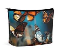 QMNLKH Ladies Makeup Bag Travel Toiletries Bag Atmospheric Cloud Home Printed Portable Cosmetic Bag Suitable for Vacation Travel, A Group of Flying Butterflies, One Size