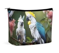 QMNLKH Ladies Makeup Bag Travel Toiletries Bag Beagle Dog Printed Portable Cosmetic Bag Suitable for Vacation Travel, Beautiful Cockatoo Bird Flower, One Size