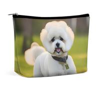 QMNLKH Ladies Makeup Bag Travel Toiletries Bag Bell Orchid Print Printed Portable Cosmetic Bag Suitable for Vacation Travel, Bichon Frise Dog on the grass, One Size