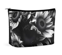 QMNLKH Ladies Makeup Bag Travel Toiletries Bag Black And White Music Note Printed Portable Cosmetic Bag Suitable for Vacation Travel, black and white sunflowers, One Size