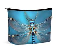 QMNLKH Ladies Makeup Bag Travel Toiletries Bag Blooming Purple Flowers Printed Portable Cosmetic Bag Suitable for Vacation Travel, Blue Odonata Pattern, One Size