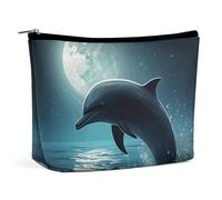 QMNLKH Ladies Makeup Bag Travel Toiletries Bag Bright Fruits Printed Portable Cosmetic Bag Suitable for Vacation Travel, Dolphin in the Moonlight, One Size
