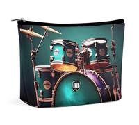 QMNLKH Ladies Makeup Bag Travel Toiletries Bag Colorful Musical Notes Printed Portable Cosmetic Bag Suitable for Vacation Travel, Cool Drum Set, One Size