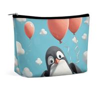 QMNLKH Ladies Makeup Bag Travel Toiletries Bag Cute Penguin with Balloon Printed Portable Cosmetic Bag Suitable for Vacation Travel, Cute penguin with balloon, One Size