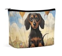 QMNLKH Ladies Makeup Bag Travel Toiletries Bag Cute Penguin with Balloon Printed Portable Cosmetic Bag Suitable for Vacation Travel, dachshund hot air balloon, One Size