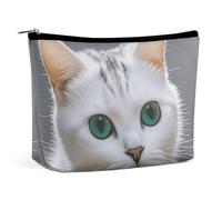 QMNLKH Ladies Makeup Bag Travel Toiletries Bag Freight Train Running Travelling Arizona Desert Printed Portable Cosmetic Bag Suitable for Vacation Travel, Cute White Cat, One Size