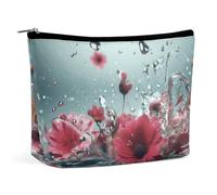 QMNLKH Ladies Makeup Bag Travel Toiletries Bag Girl Wearing Hat Printed Portable Cosmetic Bag Suitable for Vacation Travel, Flowers Falling in Water, One Size