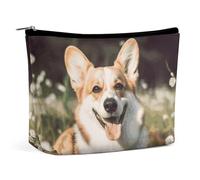 QMNLKH Ladies Makeup Bag Travel Toiletries Bag Hedgehog Printed Portable Cosmetic Bag Suitable for Vacation Travel, Happy Corgi Dog, One Size