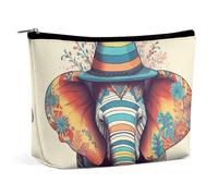 QMNLKH Ladies Makeup Bag Travel Toiletries Bag New Snow Christmas Print Printed Portable Cosmetic Bag Suitable for Vacation Travel, Elephant Wearing Hat, One Size