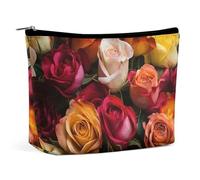 QMNLKH Ladies Makeup Bag Travel Toiletries Bag Pizza Made of Ham Printed Portable Cosmetic Bag Suitable for Vacation Travel, Many Roses, One Size