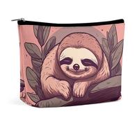 QMNLKH Ladies Makeup Bag Travel Toiletries Bag Pizza Made of Ham Printed Portable Cosmetic Bag Suitable for Vacation Travel, Cute Sloth Sleeping, One Size