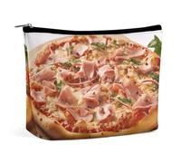 QMNLKH Ladies Makeup Bag Travel Toiletries Bag Pizza Made of Ham Printed Portable Cosmetic Bag Suitable for Vacation Travel, Pizza Made of Ham, One Size