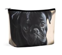 QMNLKH Ladies Makeup Bag Travel Toiletries Bag Pug Cartoon Printed Portable Cosmetic Bag Suitable for Vacation Travel, Black Pug Dog Puppy, One Size