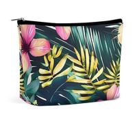 QMNLKH Ladies Makeup Bag Travel Toiletries Bag The Lodge Bear Deer Printed Portable Cosmetic Bag Suitable for Vacation Travel, Tropical Summer Hawaiian Flower Palm Leaves, One Size