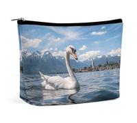 QMNLKH Ladies Makeup Bag Travel Toiletries Bag Two Butterflies at Sunset Printed Portable Cosmetic Bag Suitable for Vacation Travel, Swan in the Lake, One Size