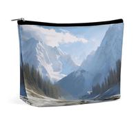 QMNLKH Ladies Makeup Bag Travel Toiletries Bag Valentine's Day Love Heart Printed Portable Cosmetic Bag Suitable for Vacation Travel, Snowy Mountains, One Size