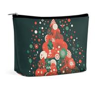 QMNLKH Ladies Makeup Bag Travel Toiletries Bag White Cat by The Window Printed Portable Cosmetic Bag Suitable for Vacation Travel, Animation Style Christmas Tree, One Size