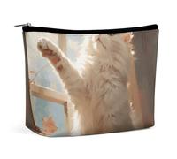 QMNLKH Ladies Makeup Bag Travel Toiletries Bag White Cat by The Window Printed Portable Cosmetic Bag Suitable for Vacation Travel, White Cat by the Window, One Size