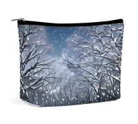 QMNLKH Ladies Makeup Bag Travel Toiletries Bag White Small Flowers Printed Portable Cosmetic Bag Suitable for Vacation Travel, Winter Snow Falling in The Park, One Size