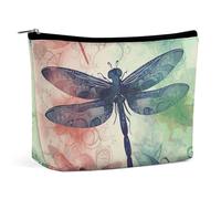 QMNLKH Ladies Makeup Bag Travel Toiletries Bag Wine Red Artistic Flower Printed Portable Cosmetic Bag Suitable for Vacation Travel, Modern dragonfly, One Size