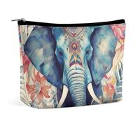 QMNLKH Ladies Makeup Bag Travel Toiletries Bag Wine Red Artistic Flower Printed Portable Cosmetic Bag Suitable for Vacation Travel, Peacock Feathers Elephant, One Size