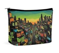 QMNLKH Ladies Makeup Bag Travel Toiletries Bag Woman Holding Child Printed Portable Cosmetic Bag Suitable for Vacation Travel, Cartoon Cities and Buildings, One Size