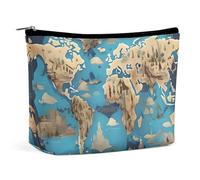 QMNLKH Ladies Makeup Bag Travel Toiletries Bag World Map Pattern Printed Portable Cosmetic Bag Suitable for Vacation Travel, World Geography Map, One Size