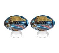 QMNLKH Las Vegas Night View Cabinet Knobs for Home, Round Drawer Pulls for Kitchen, Personalized Cupboard Handles with Screw, Fashion Dresser Knobs for Office, Drawer Handles, 2 Packs