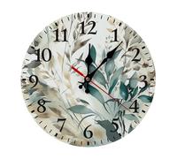 QMNLKH Leaves on White Background Wall Clock for Home, Battery Operated Clock for Hotel, Round Wall Clock with Arabic Numerals Black, Easy to Read, Non-Ticking Clocks for Living Room 30 * 30cm