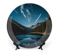 QMNLKH Meteors in The Night Sky Bone China Decorative Plate for Home Decor, Round Ceramic Decorative Dish with Stand Hook, Wall Hanging Ornament Plates for Office, Porcelain Plates 8inch